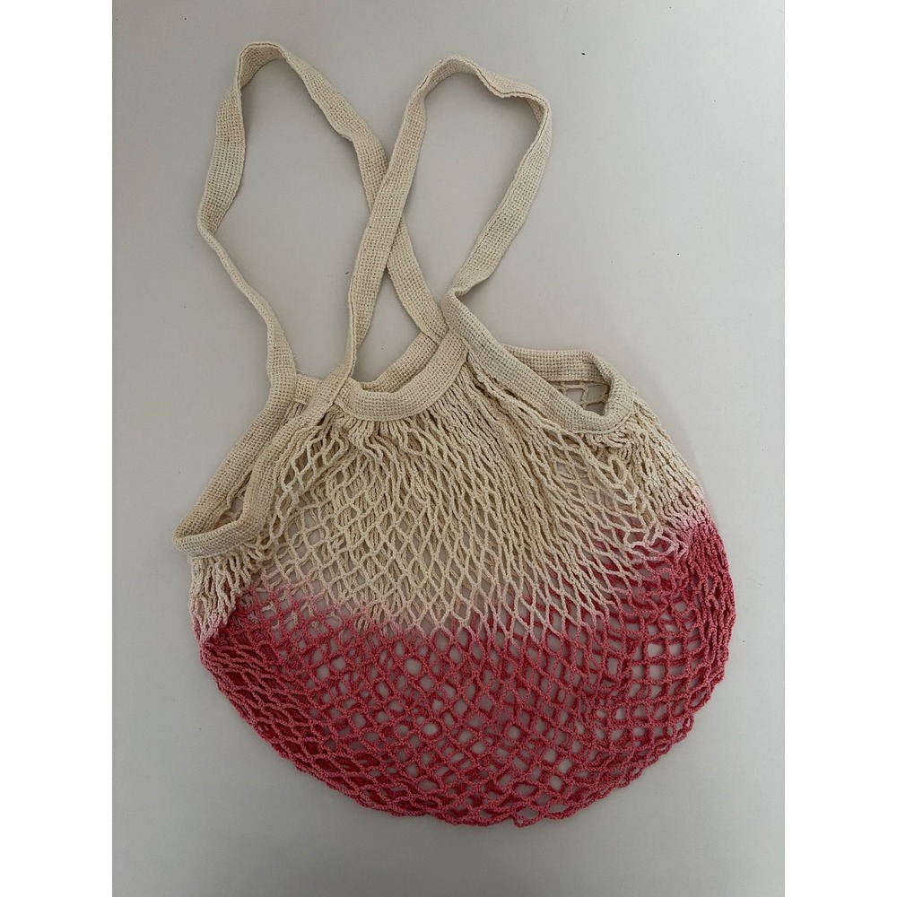 Crochet Mesh Market Tote Bag‎ Women OS Dip Dye Pink Cream Excellent Ombre Fruit